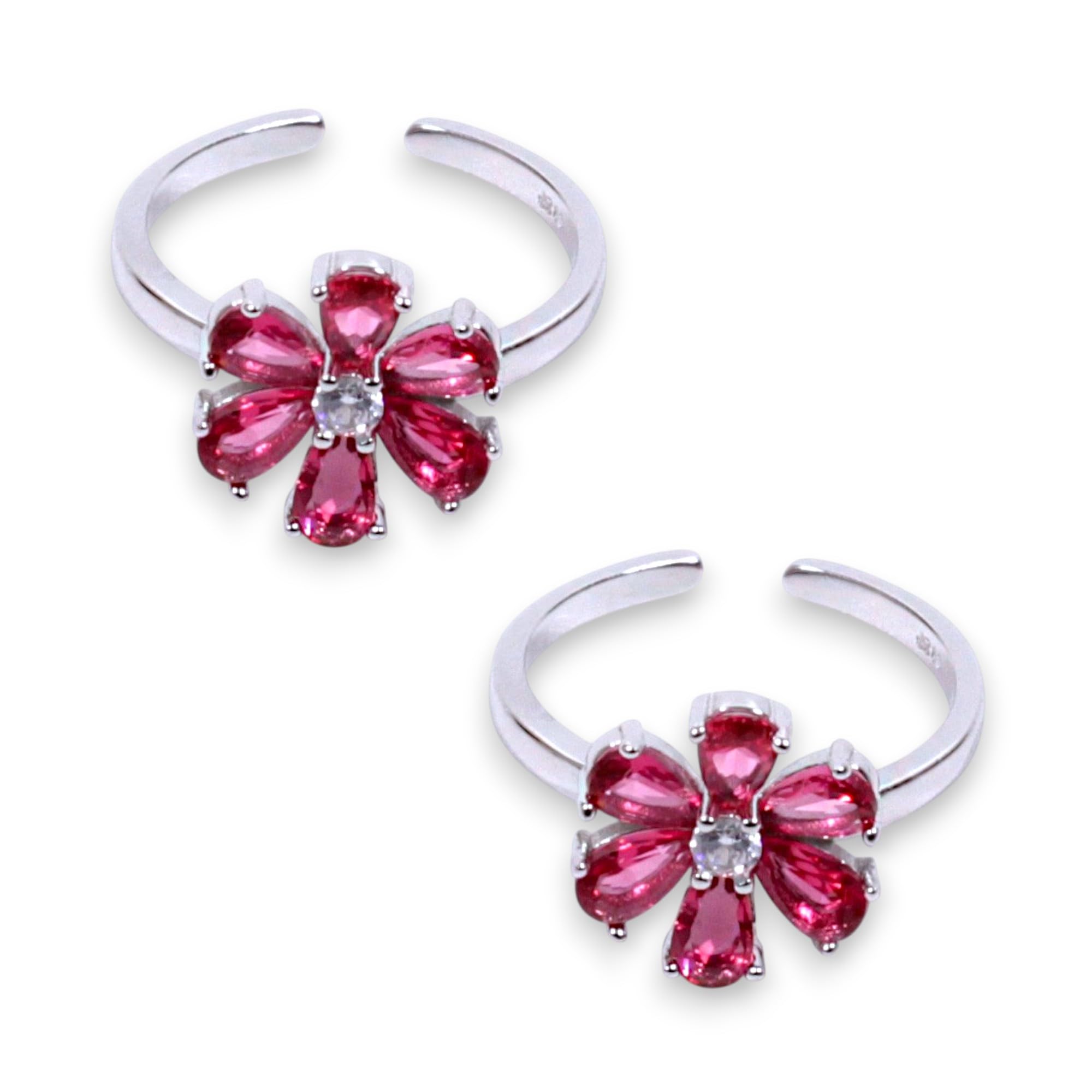 925 Sterling Silver Pink Floral CZ Adjustable Toe Ring for Women-image-9