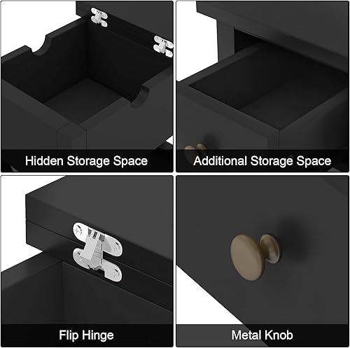 Miniatura 8 de ChooChoo Mesa auxiliar, mesa auxiliar estrecha abatible con cajón, mesa auxiliar pequeña para sala de estar, dormitorio y espacios pequeños, color