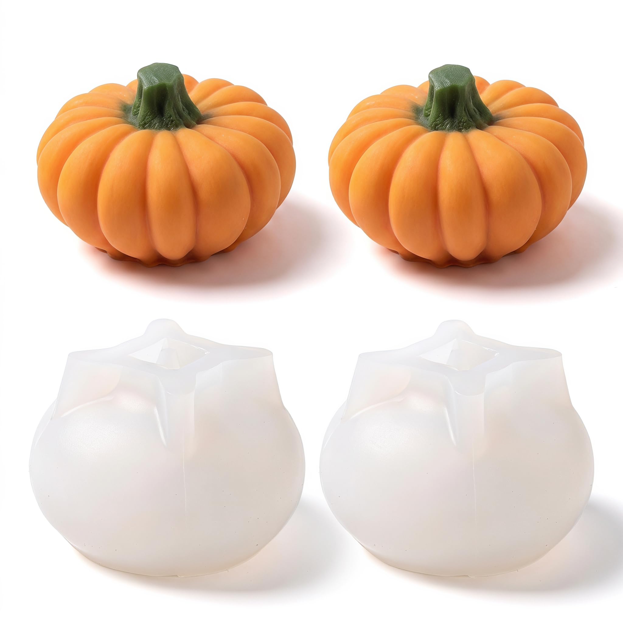Mtbricey 2Pcs Halloween Pumpkin Silicone Molds 3D Baking Fondant Molds