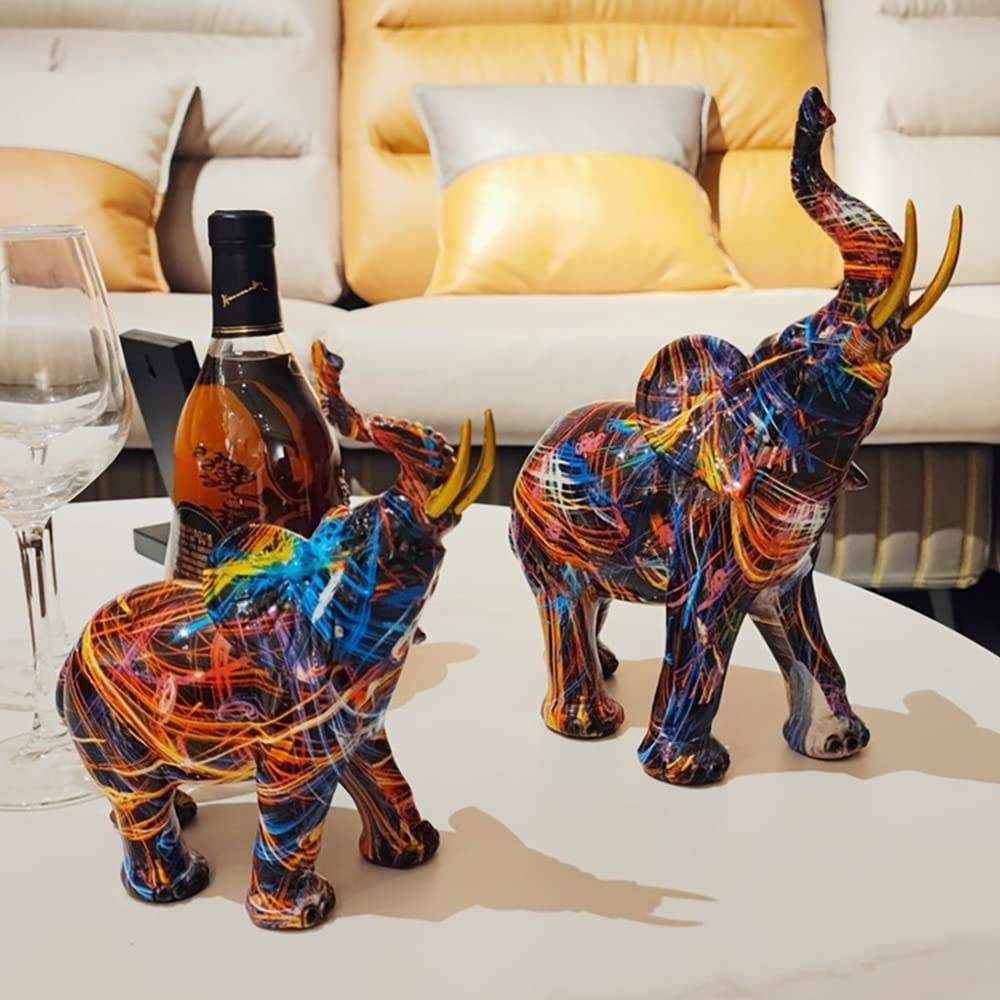 Pittura Graffiti Elefante Scultura Figurina Arte Colorata Statua di Elefante Resina Creativa Statua Animale Decor C