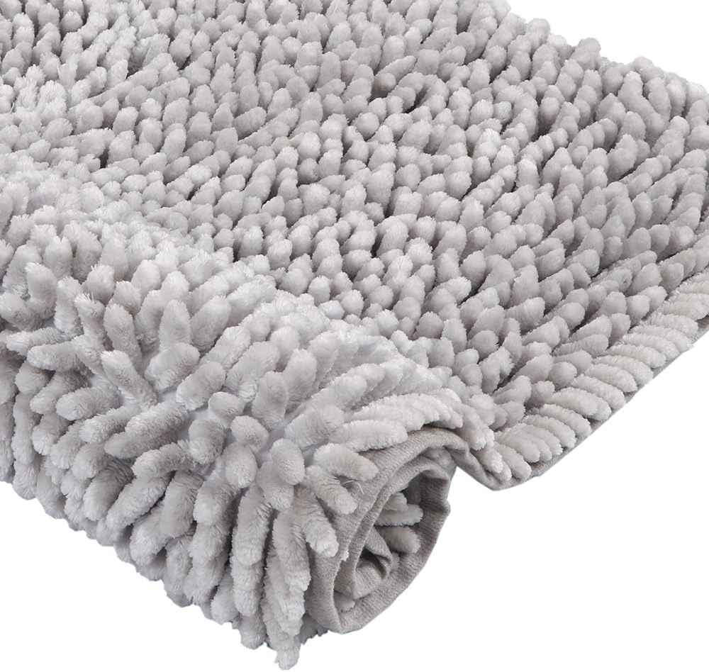Villedomo Luxury Soft Bath Mat for Bathroom | Anti Skid Bathmat for Home | Dust Resistant | Easy to Clean | Super Absorbent Bathmat Anti Slip | Glaze Silver - 50x80cm