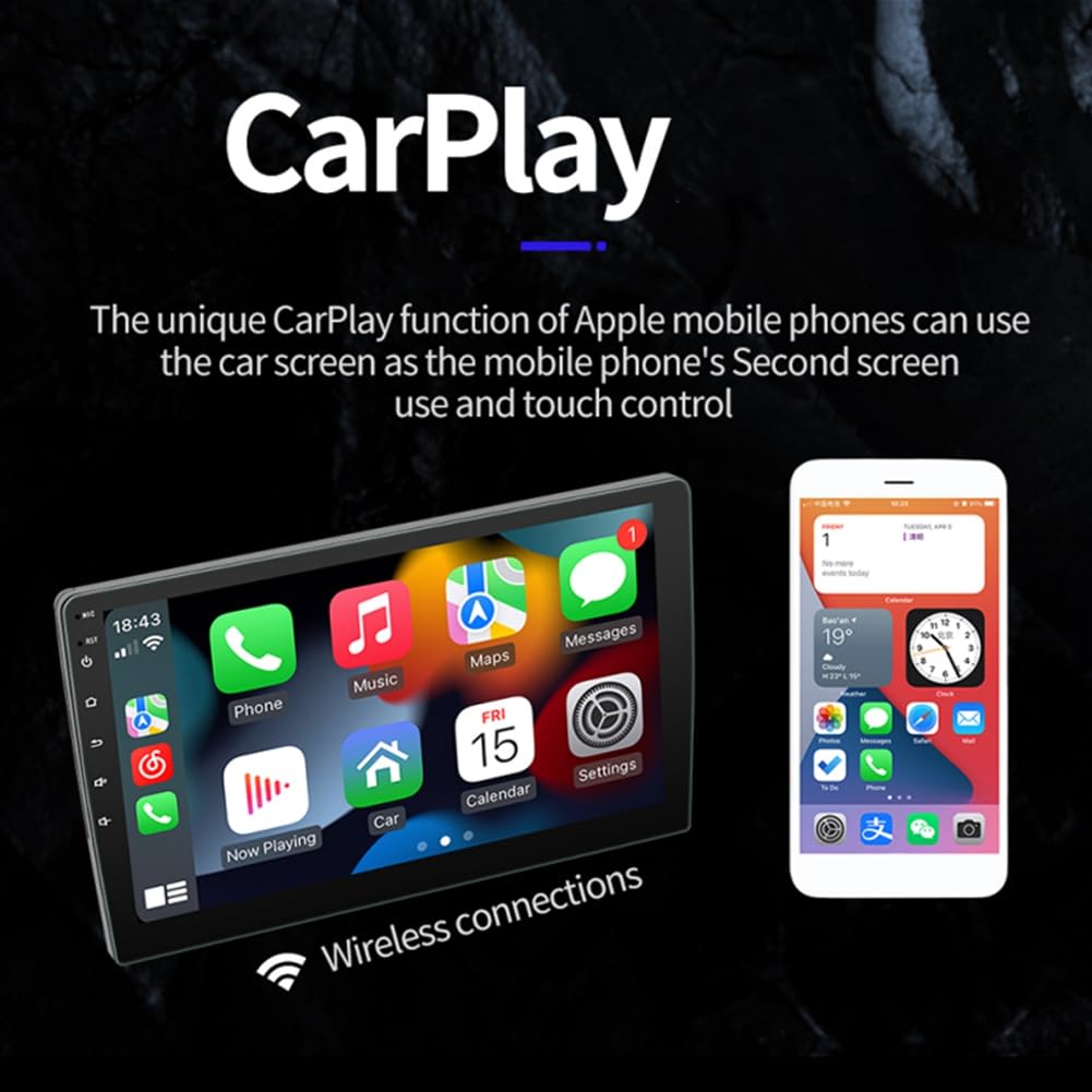 2 DIN Android Car Stereo Wireless Carplay Android Auto, 9 Pulgadas Pantalla Táctil Radio de Coche WiFi GPS Bluetooth FM RDS 2G+32G