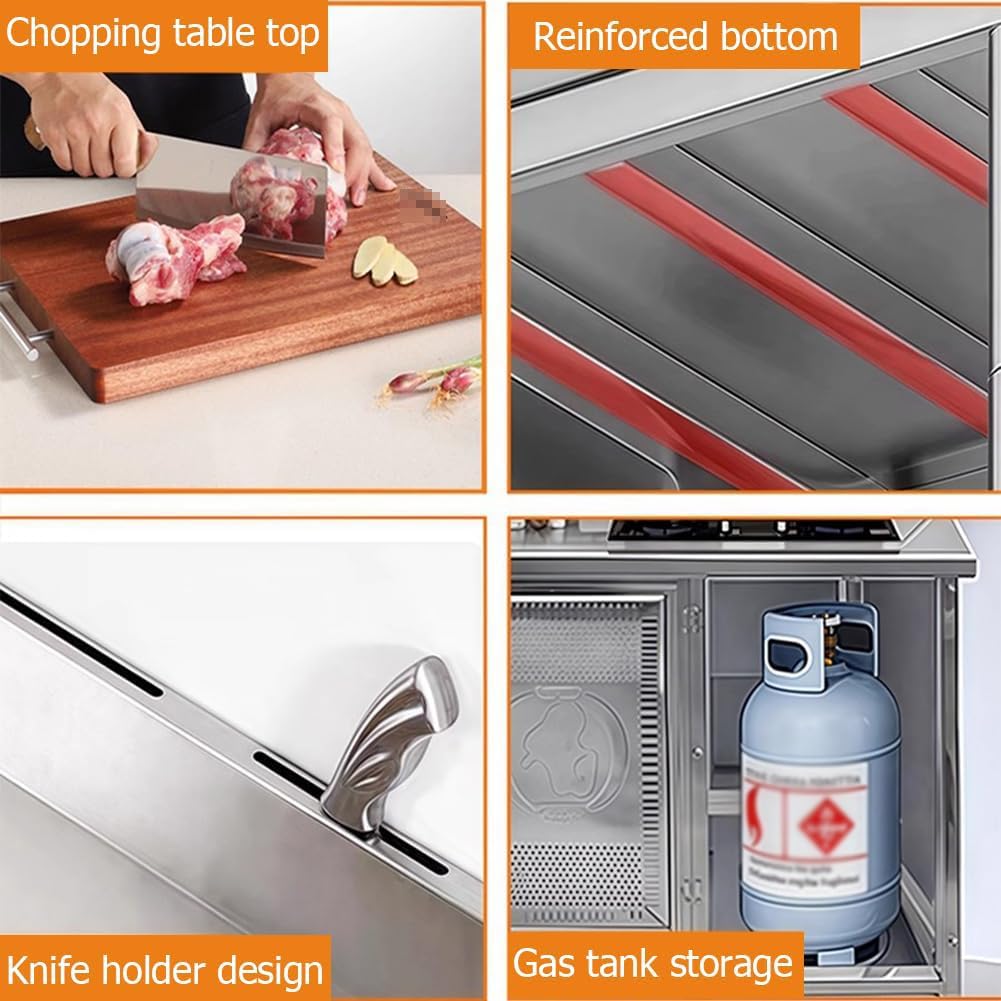 Banco per La Preparazione del Cibo in Acciaio Inox A Doppia Porta con Armadietti E Ripiani Aperti, Piano di Lavoro Cucina Multiuso A Due Livelli con Alzatina Rialzata,Al150×w50×h75cm