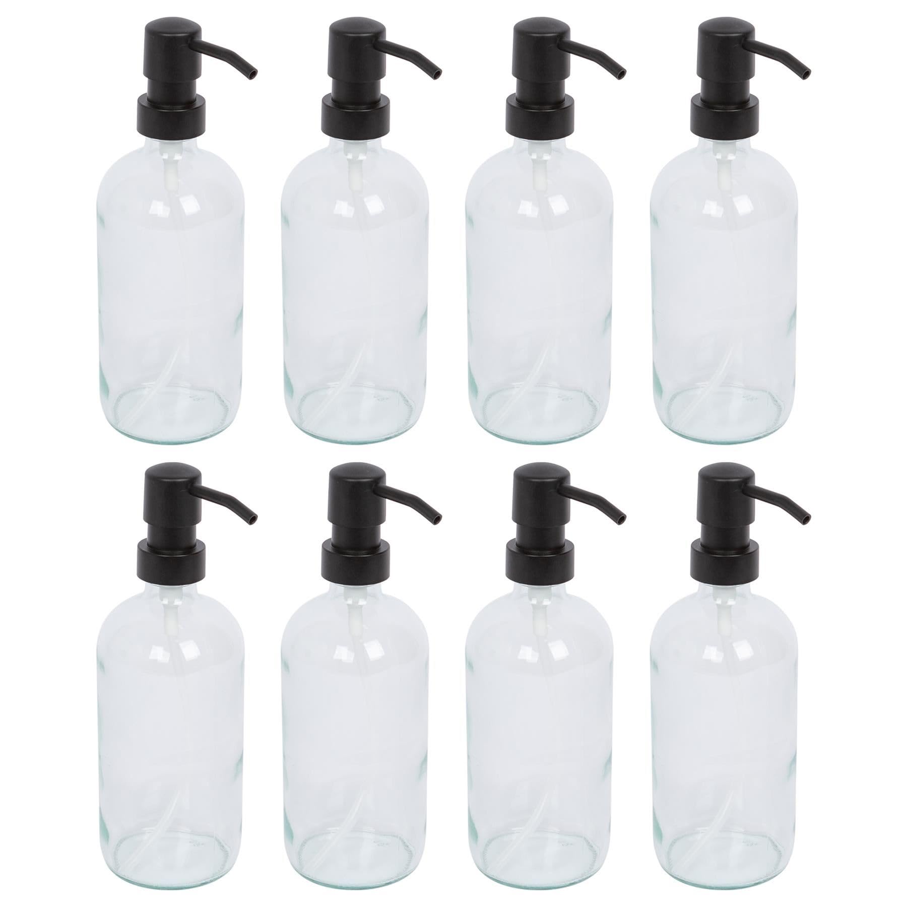 Harbour Housewares Clear Glass Soap Dispensers Pack of 8-500ml Refillable Bottles with Black Pumps - Bathroom and Kitchen Accessories for Hand Wash, Lotion or Washing Up Liquid