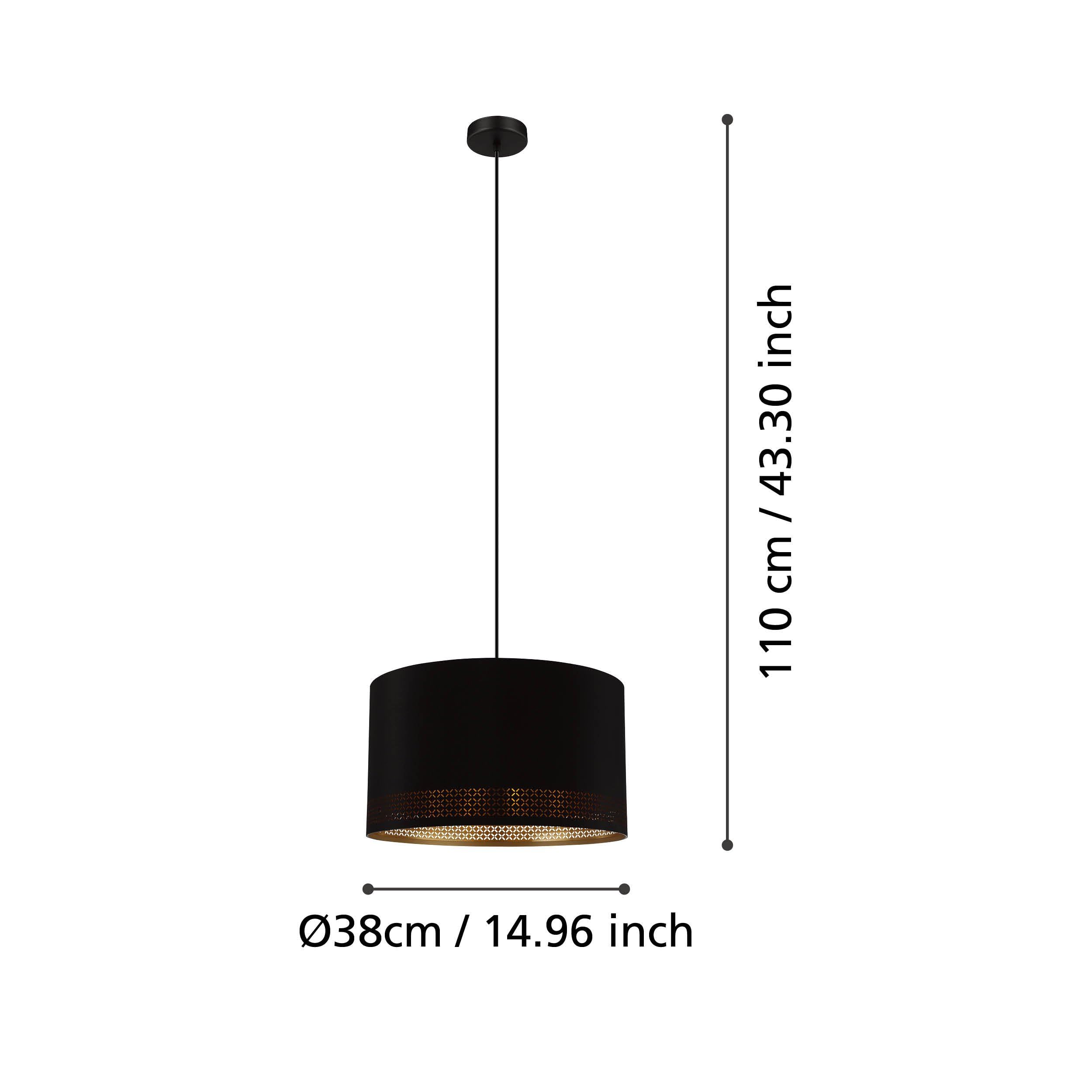 Eglo Suspension luminaire Esteperra, lustre suspendu vintage et rétro | lampe de salon et de salle à manger en acier et textile, noir et doré, douille E27, Ø 38 cm