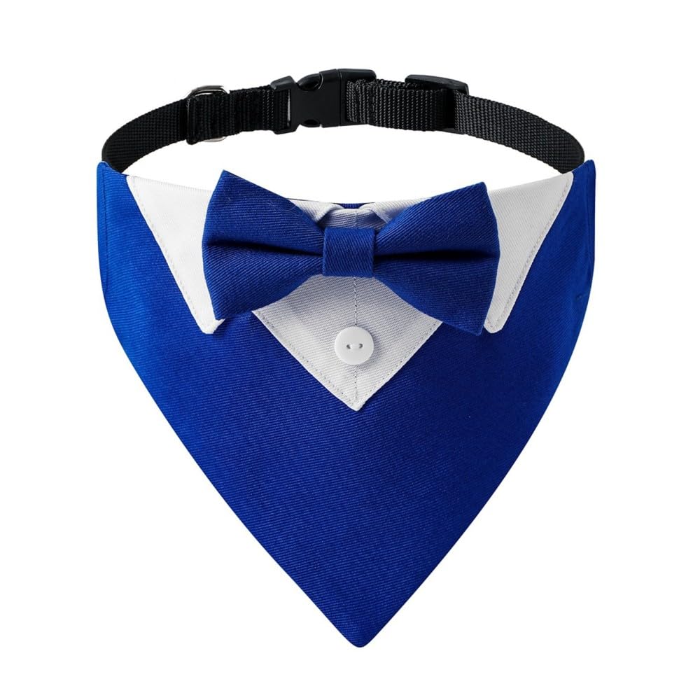 Dog Tuxedo Collar, Adjustable Dogs Formal Tuxedo with Bow Tie and Neck Tie for Small Medium Large Dog, Blue, blue bowtie