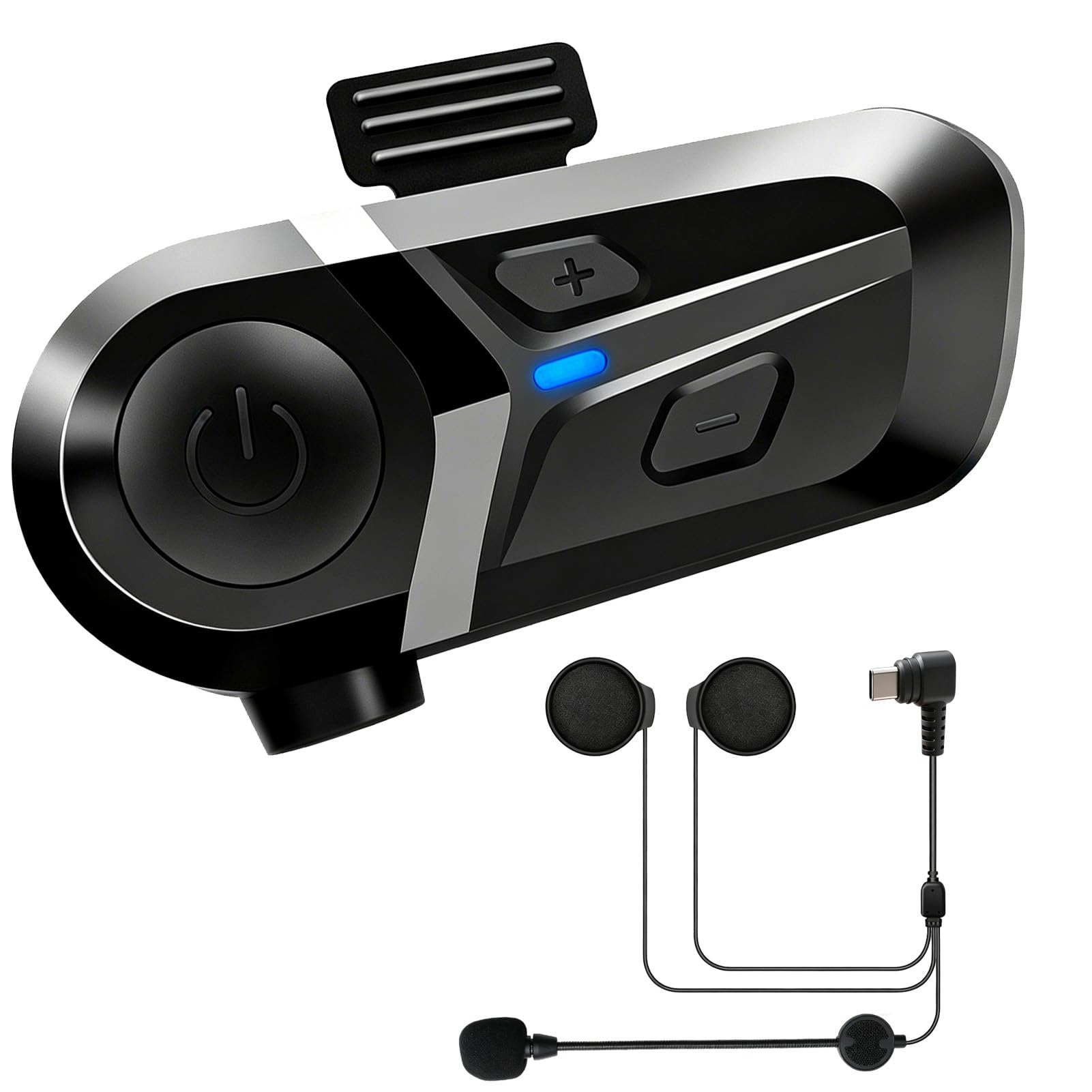 Auriculares Casco Moto Bluetooth 5.3 con Intercomunicador, Soporte para Asistente de Voz, Doble cancelación de Ruido, Impermeable IP67, Manos Libres Moto con Altavoces HiFi 40mm, para Música y GPS