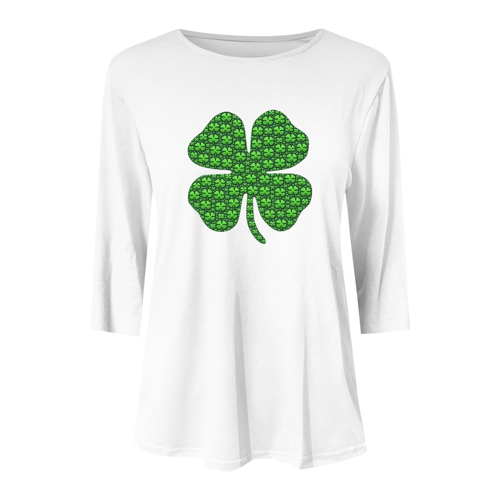 YuanjayWomens St Patrick's Day Shirt Graphic Green Shamrock Round Neck Irish Shirt Casual Long Sleeve Pullover Tops Col