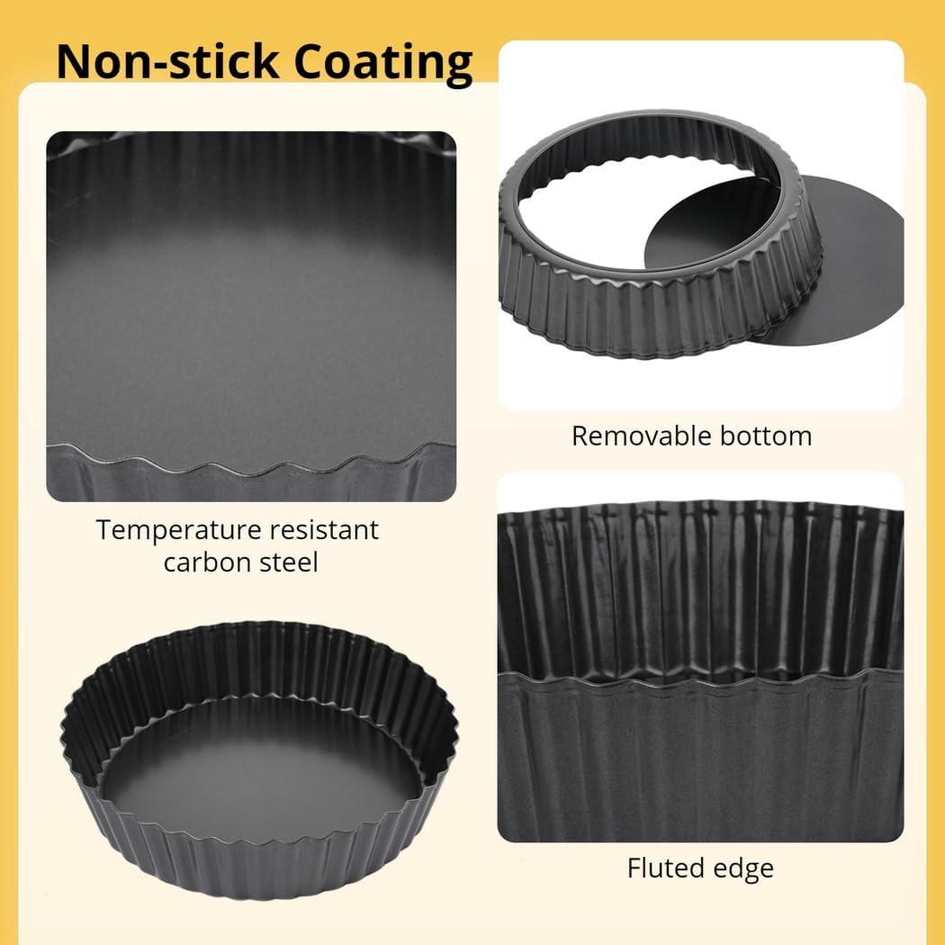 2 Pack 9-Inch Tart and Pie Pans with Removable Base, Carbon Steel Non-Stick Quiche Dishes