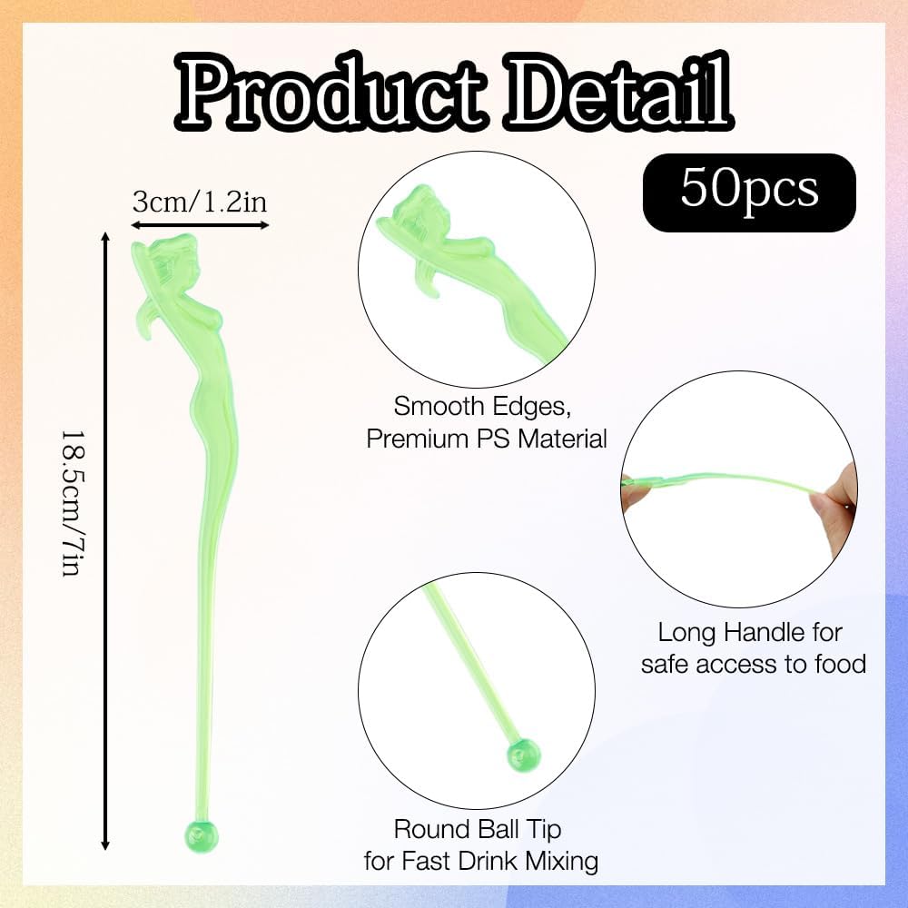 50 PCS Swizzle Stick Cocktail Drinks Plastic Lady Stirring Sticks Drink Stirrers for Bar Juices Chocolate Milk Cocktail Stirrers for Wedding Party Favors Home Restaurant Birthday