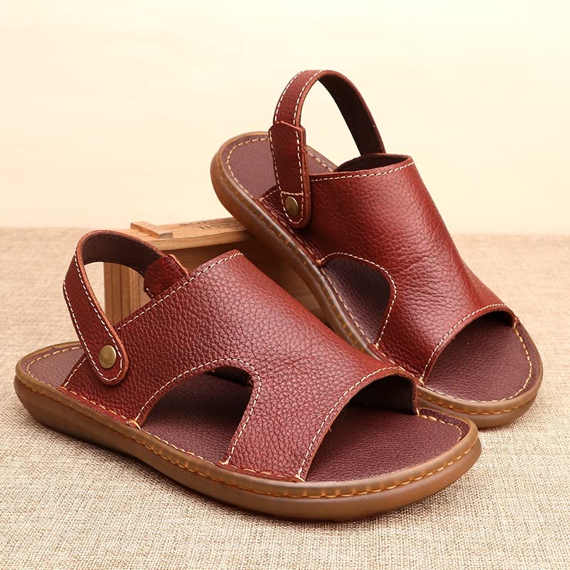 Men Leather Sandals Classic Shoes Slippers Soft Sandals Roman Comfortable Outdoor Beach Walking Footwear(White-Patch Five-Pointed star4,41 Code)2