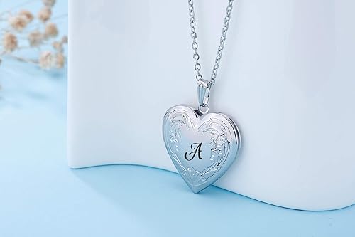 Vista 3 de YOUFENG - Collar con medallón con imágenes y letras del alfabeto A-Z, chapado en platino, regalo para mujer