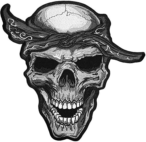 LARGE PATCH BONE SKELETON SKULL DEVIL Realistic Subdued Bandana HEAD BIKER HEAVY METAL CHOPPER MOTORCYCLE Jacket Vest shirt blanket backpack T shirt Embroidered Appliques Symbol Badge Sign Costume