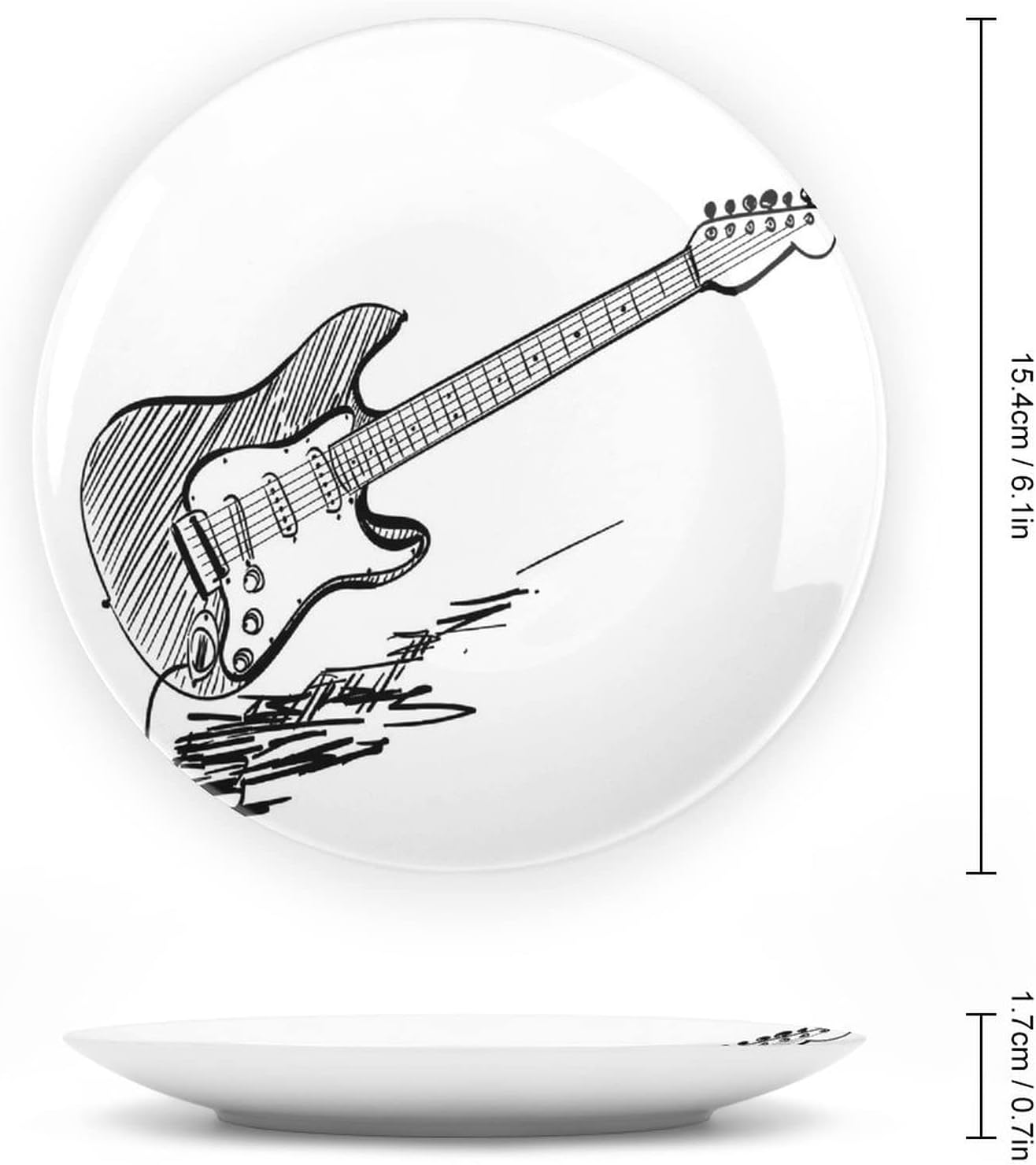 XISUNYA 7 Inch Decorative Plate, Guitar Ceramic Plate, Hand Drawn Electric Guitar Rock Music Sketch Print Ceramic Wall Hanging for Home & Office Wall Hanging Decor