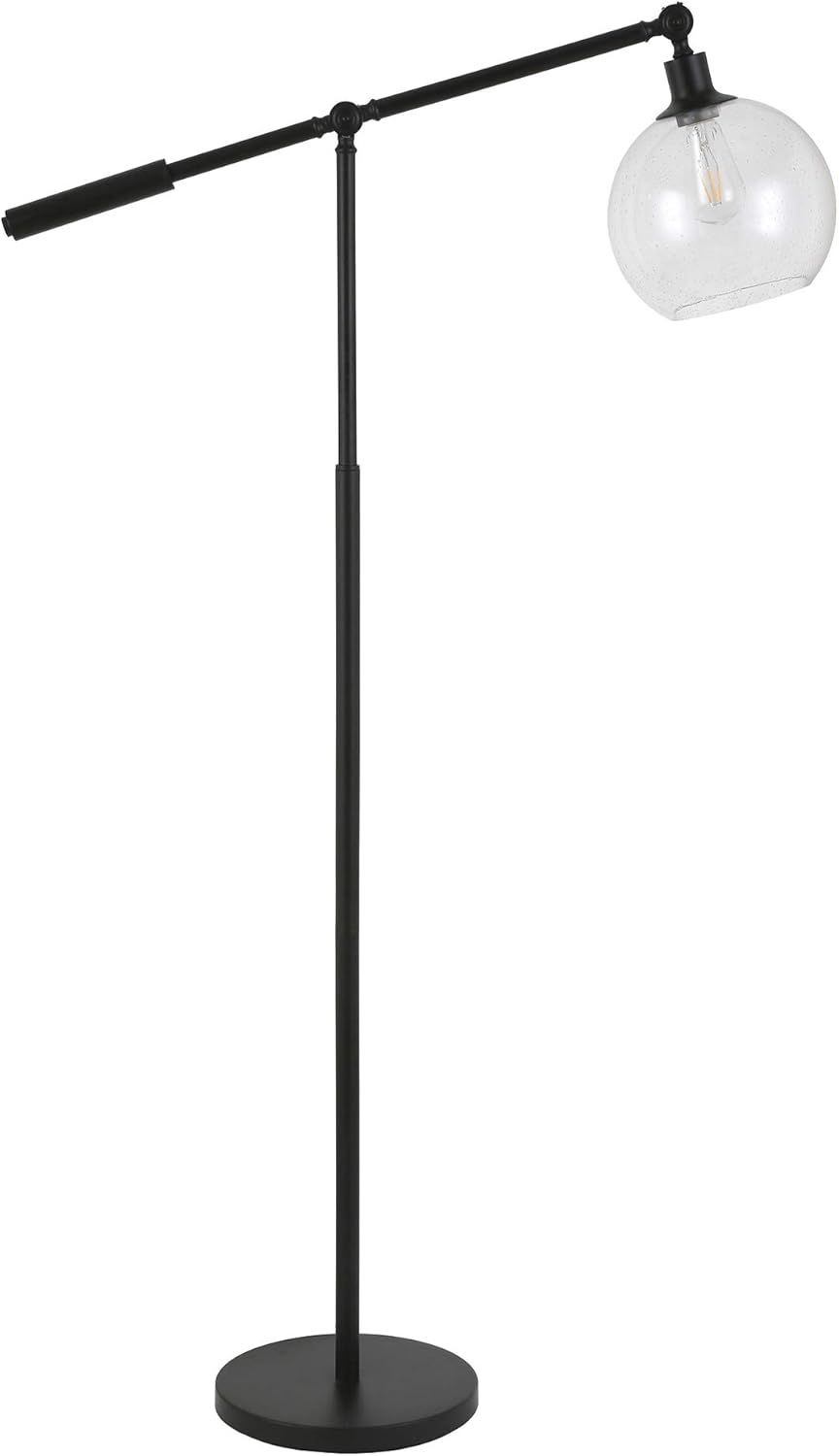 Henn&Hart 60.62" Tall Floor Lamp with Glass Shade in Blackened Bronze, for Home, Living Room, Bedroom, Entertainment Room, Office, Kitchen, Dining