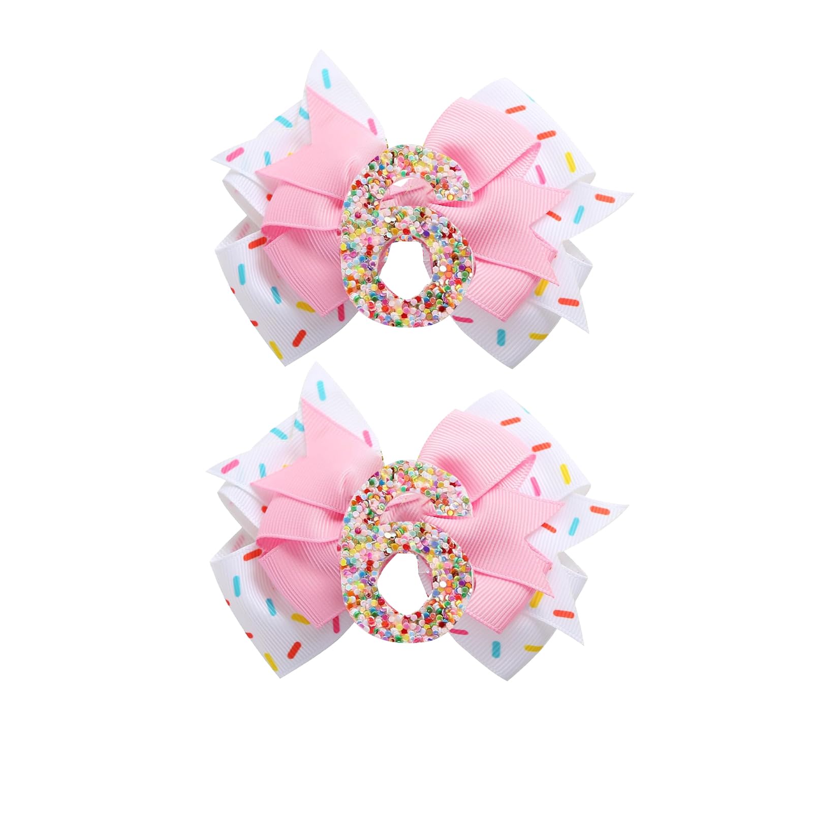 Birthday Hair Clips for Baby Girls - 2Pc Pink Sprinkle Bow Hair Clips for 6th Birthday Glitter Ice Cream Baby Bow Party Decorations for Girls Toddlers