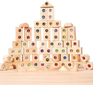 KBIBCK 50-Piece Rainbow Stacking Toy Made of Wood, Rainbow Stacking Block, Rainbow Tower Stacking Game Made of Acrylic, Rainbow Building Blocks Wood Acrylic Building Blocks for Children from 3 Years