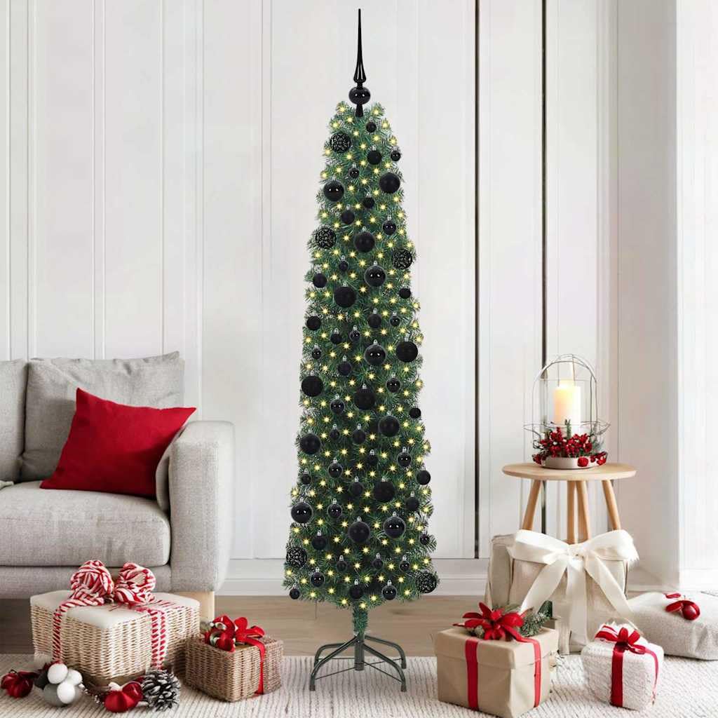 Sapin Artificiel Noël 180 cm Vert PVC Acier avec Guirlande LED Blanc Chaud USB intérieur extérieur décoration Festive Maison Salon Bureau