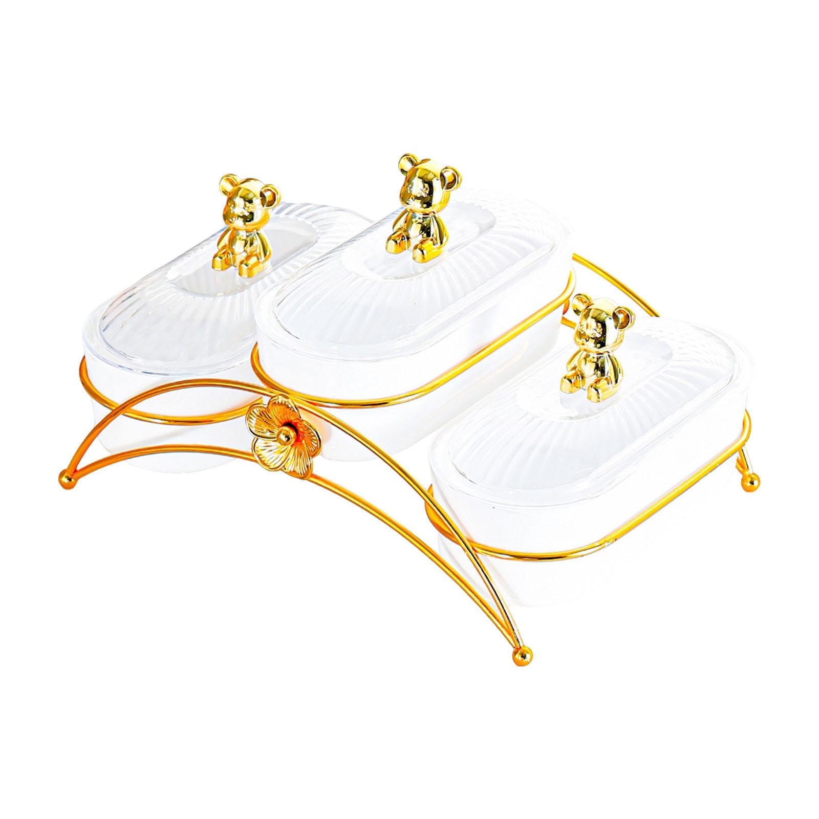 Qianly Dried Fruit Plate Dessertschale mit Deckel Servierplatte mit 3 Fächern Vorratsbox für Nüsse Trockenfrüchte Süßes Aus Eisen für Zuhause Familienfeier W, 3 Grid Bear