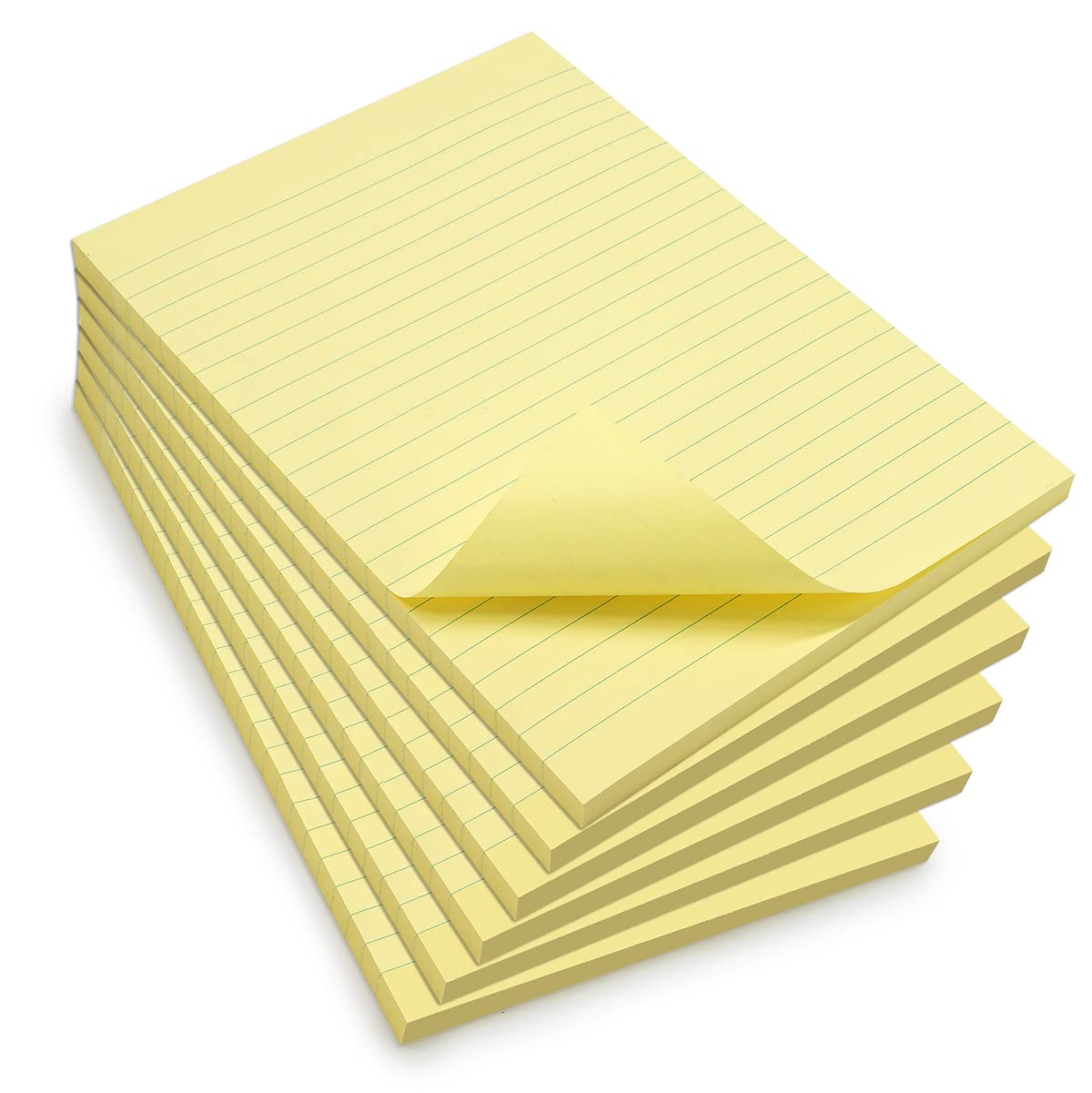 WAYTEX 931685C6 600 Sticky Notes A5 with Lines Pack of 6 Pads of 100 Repositionable Self-Adhesive Sheets Large 15 x 21 cm Pastel Yellow