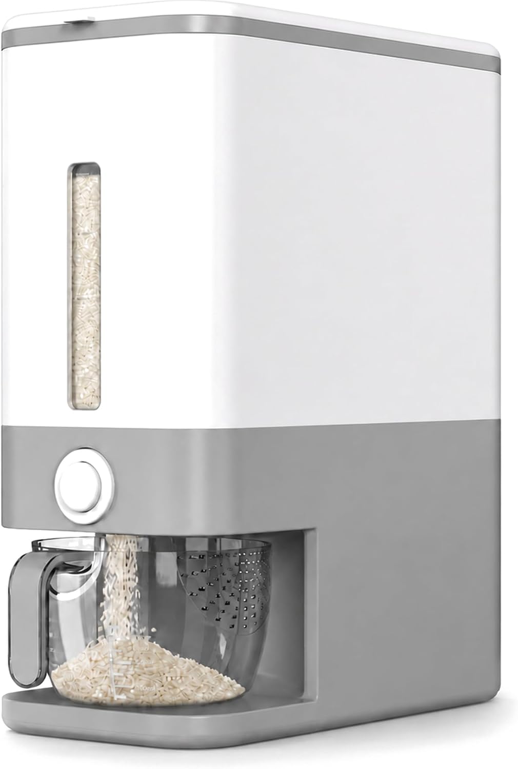 Proarea Rice Dispenser Rice Container 25 Lbs with Measuring Cup | Airtight Grain Storage Container with One-touch Dispensing, Clear Scale Window, and Kitchen Pantry Use