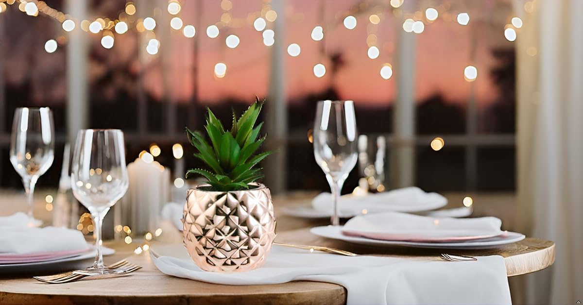 Porcelain Potted Artificial Succulent 7.8" Pineapple Ananas Plant Home Office Kitchen Window Bathroom Decoration (Rose Gold) - Image 6