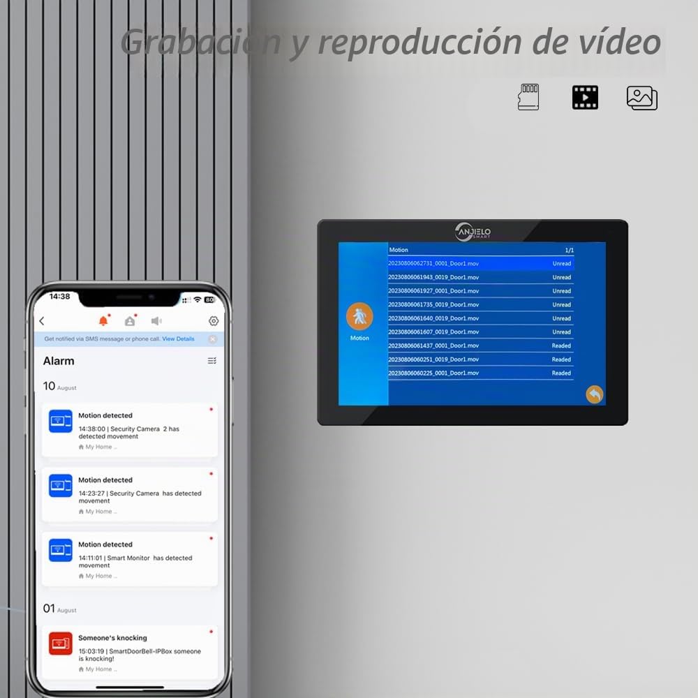ANJIELO SMART Cámara de Video Timbre 1080P con Pantalla táctil de 7 Pulgadas, intercomunicador de Timbre de Video, Compatible con grabación automática de visión Nocturna infrarroja (black2)