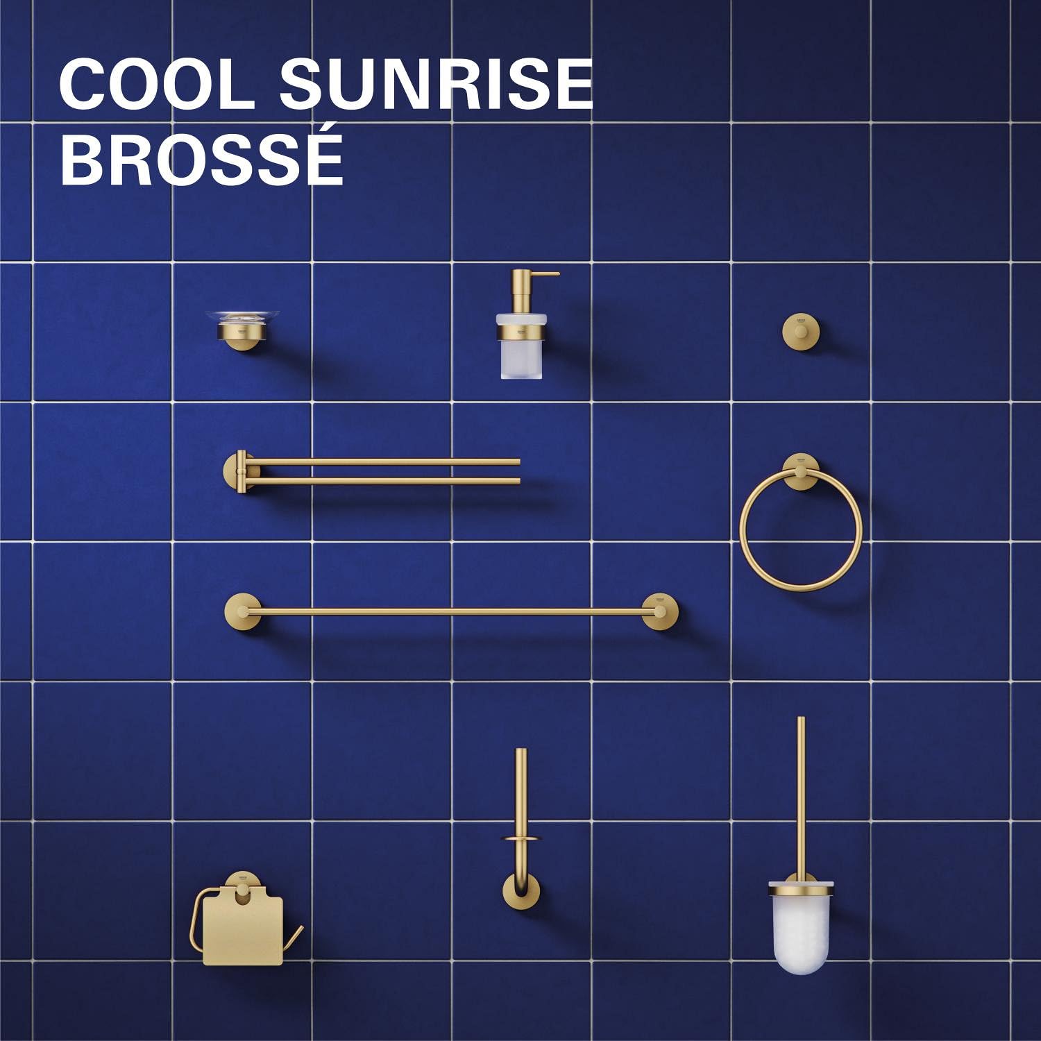 GROHE Start Ensemble Brosse WC avec Support Mural – Métal et Verre, Fixation Murale Cachée, Vis et Chevilles Incluses, Hauteur 398 mm, Gold Brossé Cool Sunrise, 41185GN0