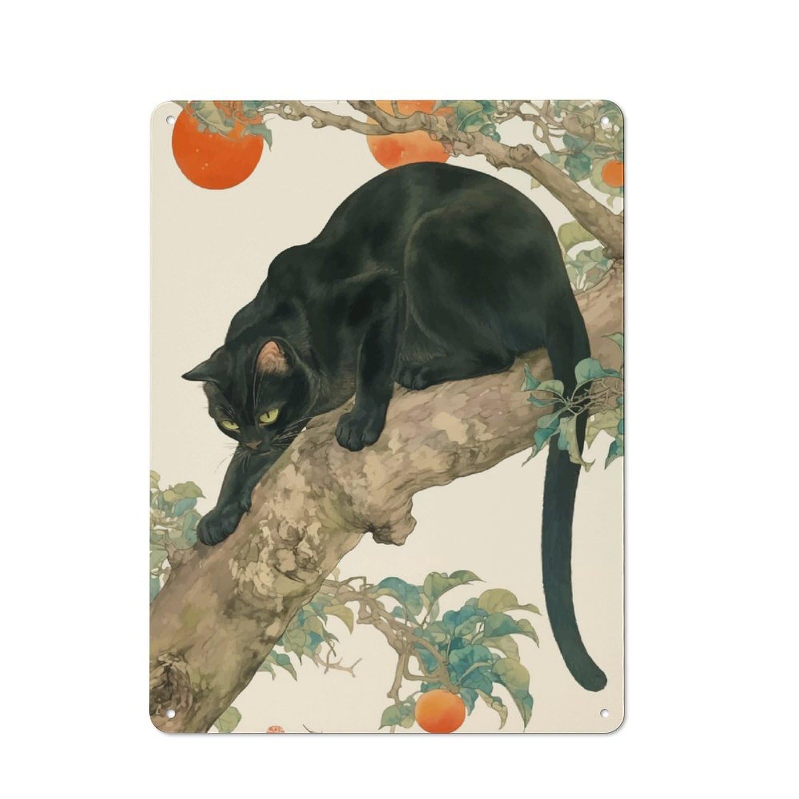 Junmoney Black Cat In A Tree Rustic Country Metal Sign 40X30cm, Cottage Wall Art For Dining Room, Cafe, Entryway Or Family Room