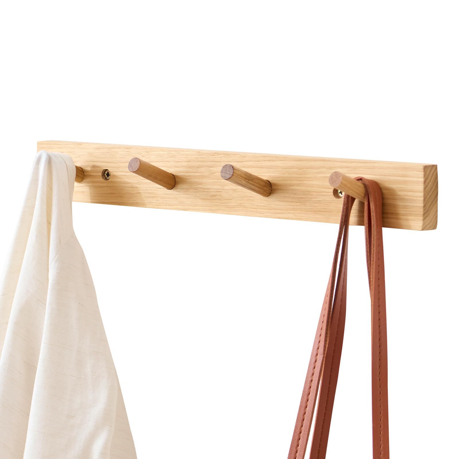 TRWISWDC Hickory Wood Coat Rack Wall Mount, 16 Inch Coat Hook Hanger Wooden Wall Coat Rack with 4 Hooks for Purse Clothes Towels Hats in Entryway