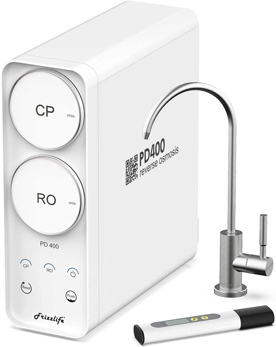 Frizzlife Reverse Osmosis System, Tankless 400 GPD Drinking Water Filtration System, with TAM3 Alkaline Remineralize Filter
