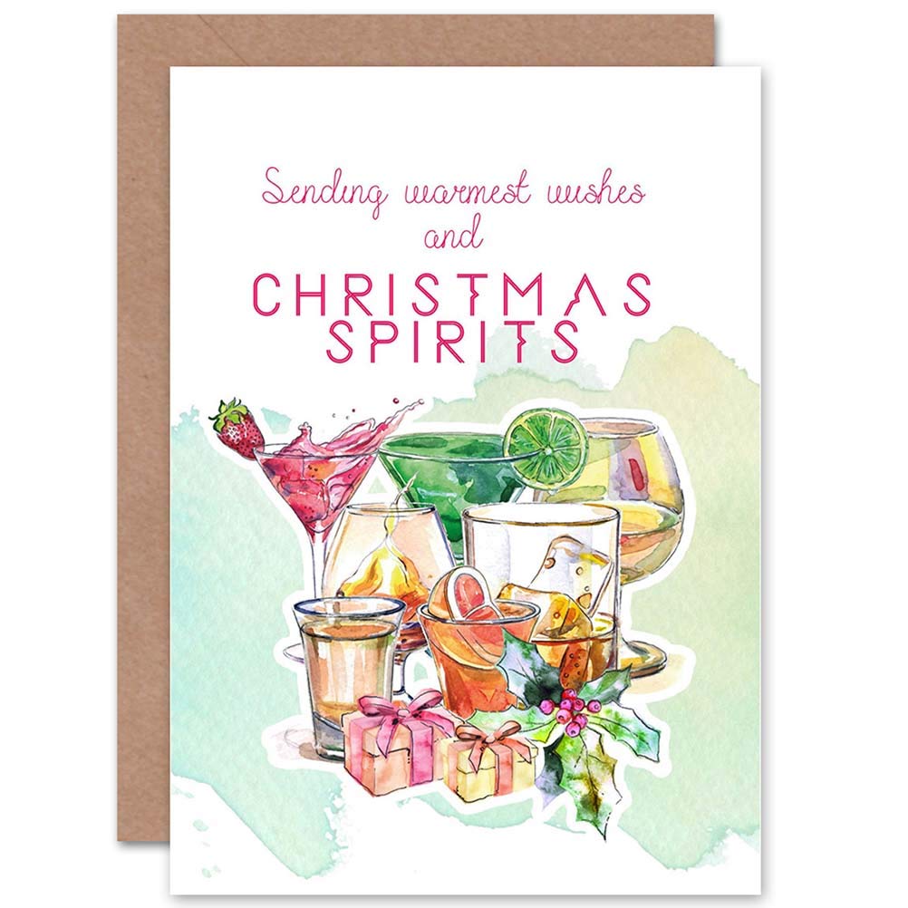 Wee Blue Coo CARD CHRISTMAS SPIRITS WARMEST WISHES ALCOHOL