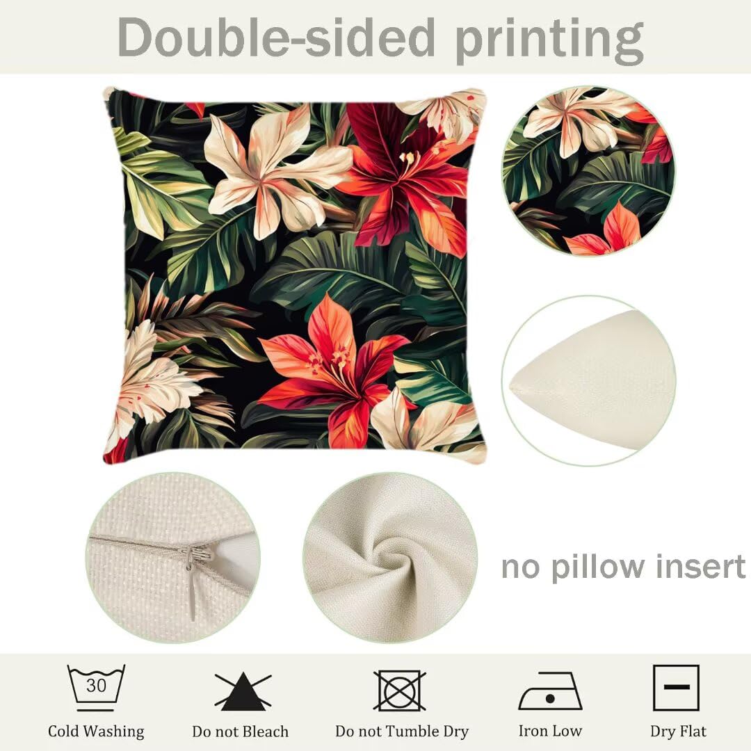 Fundas de Cojines Exterior Impermeable de Lino Fundas de Almohada Sofa Verano, Juego de 4 Cuadrados Funda Cojin Hibisco Decorativas para Jardín, Patio, Oficina, Terraza y Sala de Estar, 45x45 cm Ym556