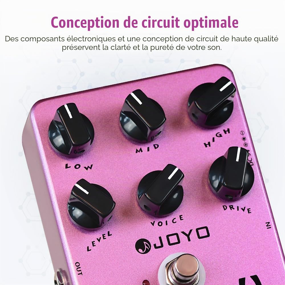 JOYO Pédale d'effet Simulateur d'ampli British Rock & Préampli, contrôle 6 boutons avec simulation de baffle intégrée pour guitare électrique, Bypass (British Sound JF-16)