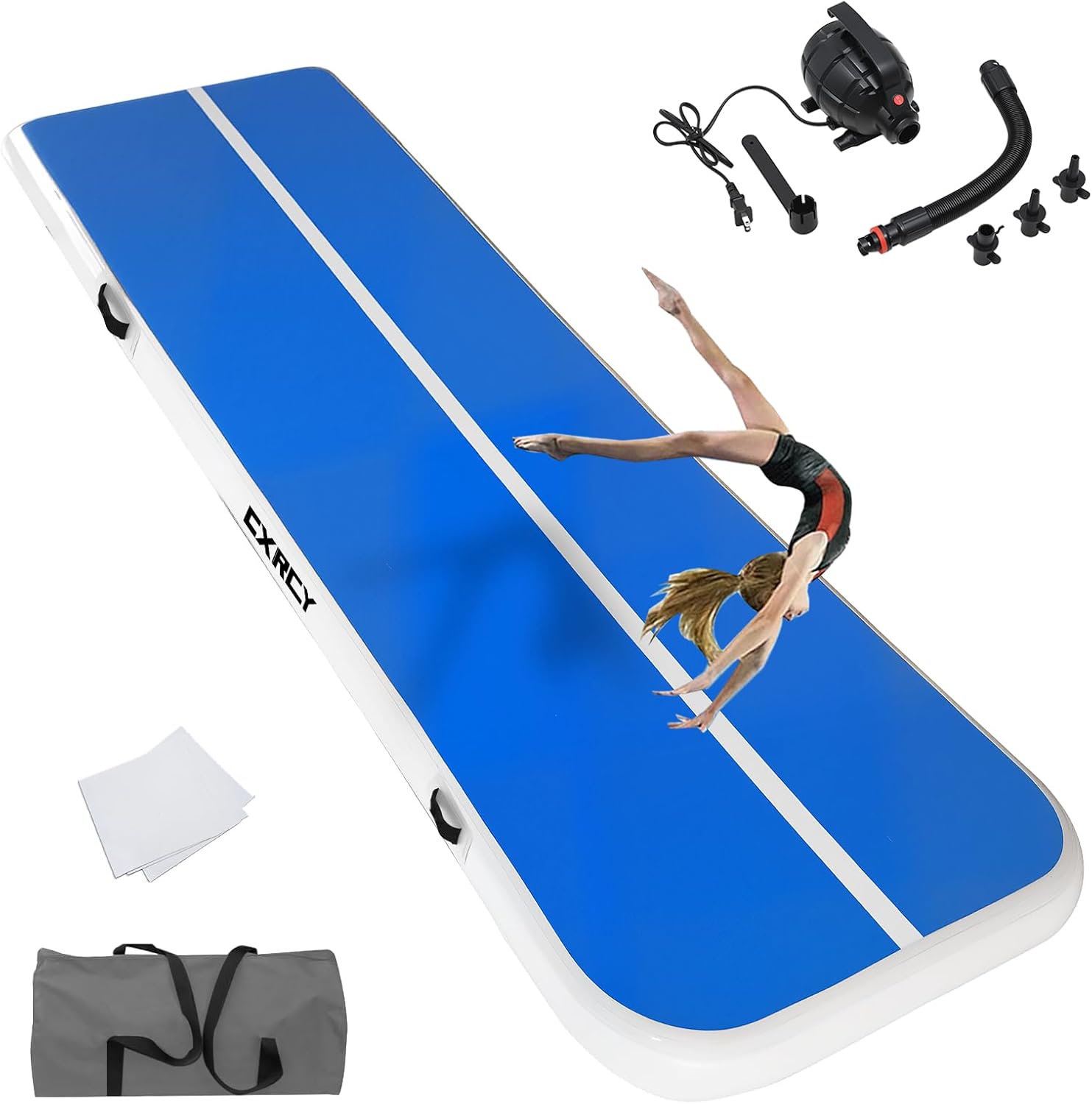 20ft/16ft Extra Large Gymnastics Training Mats Inflatable Air Gymnastics Mat 4/8 inches Thickness Inflatable Floor Mats for Home Use/Training/Cheerleading/Yoga/Water with Electric Pump