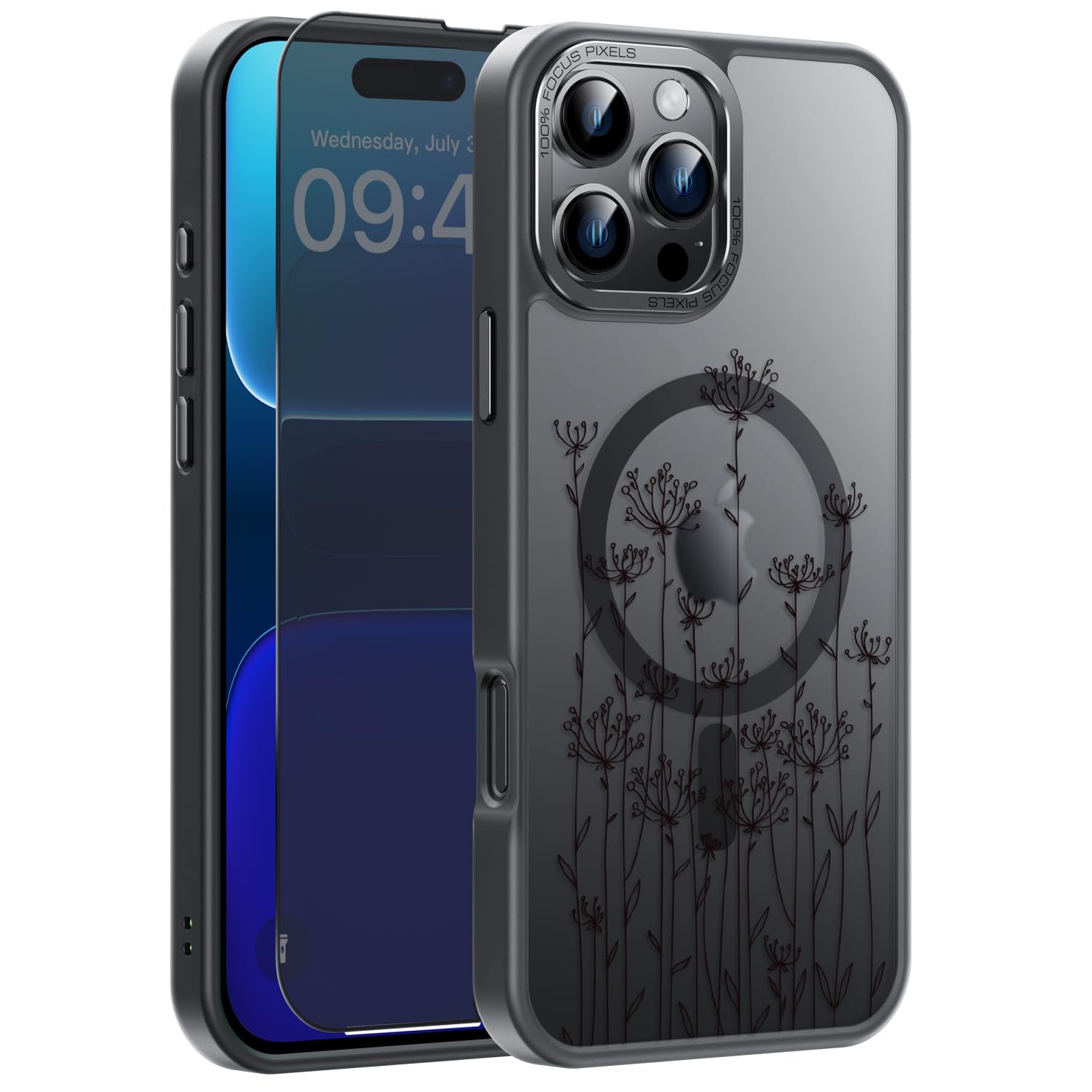 Goodon for iPhone 16 Pro Max Case with Privacy Screen Protector, Compatible with Magsafe, Shockproof Translucent Matte Cover - Cute Floral Design