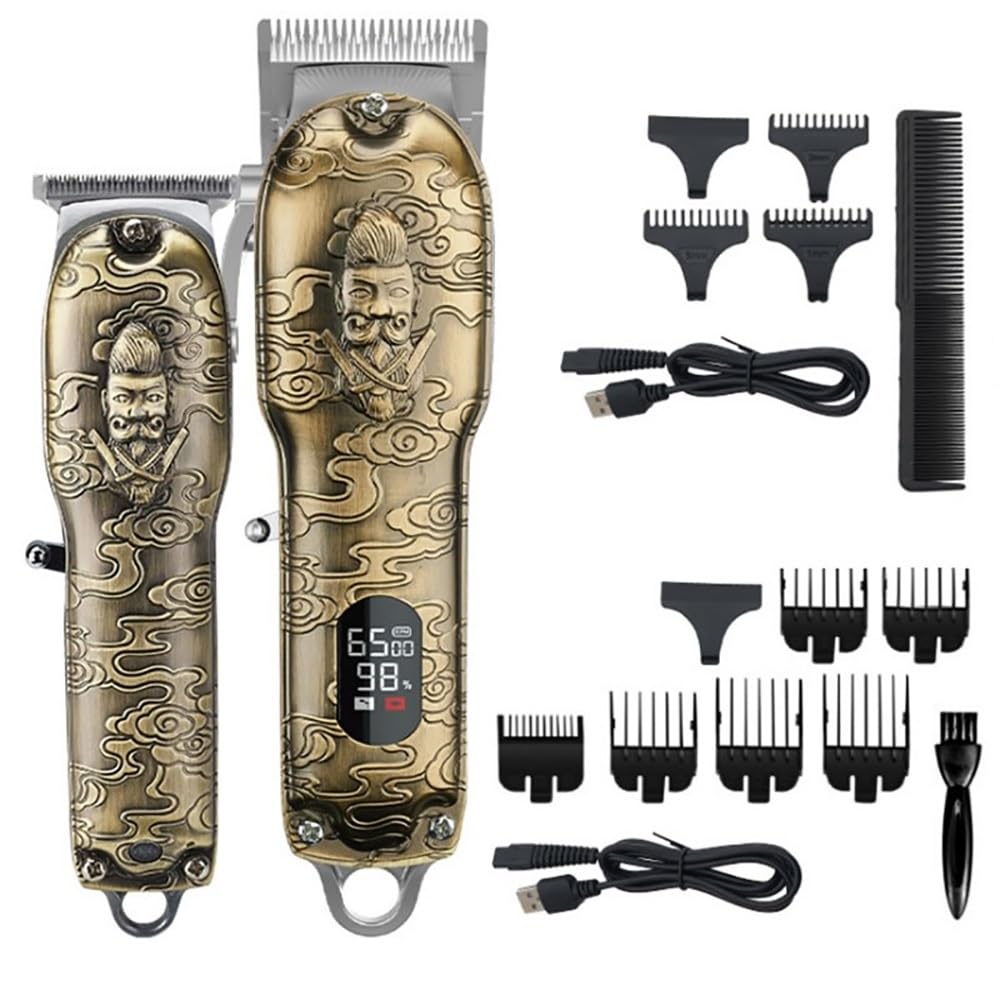 Strumento per tagliare i capelli, 2 pezzi, professionale, elettrico, potente, 10 W, kit combinato per tagliacapelli con alloggiamento in metallo, per uomini e barbieri, senza fili