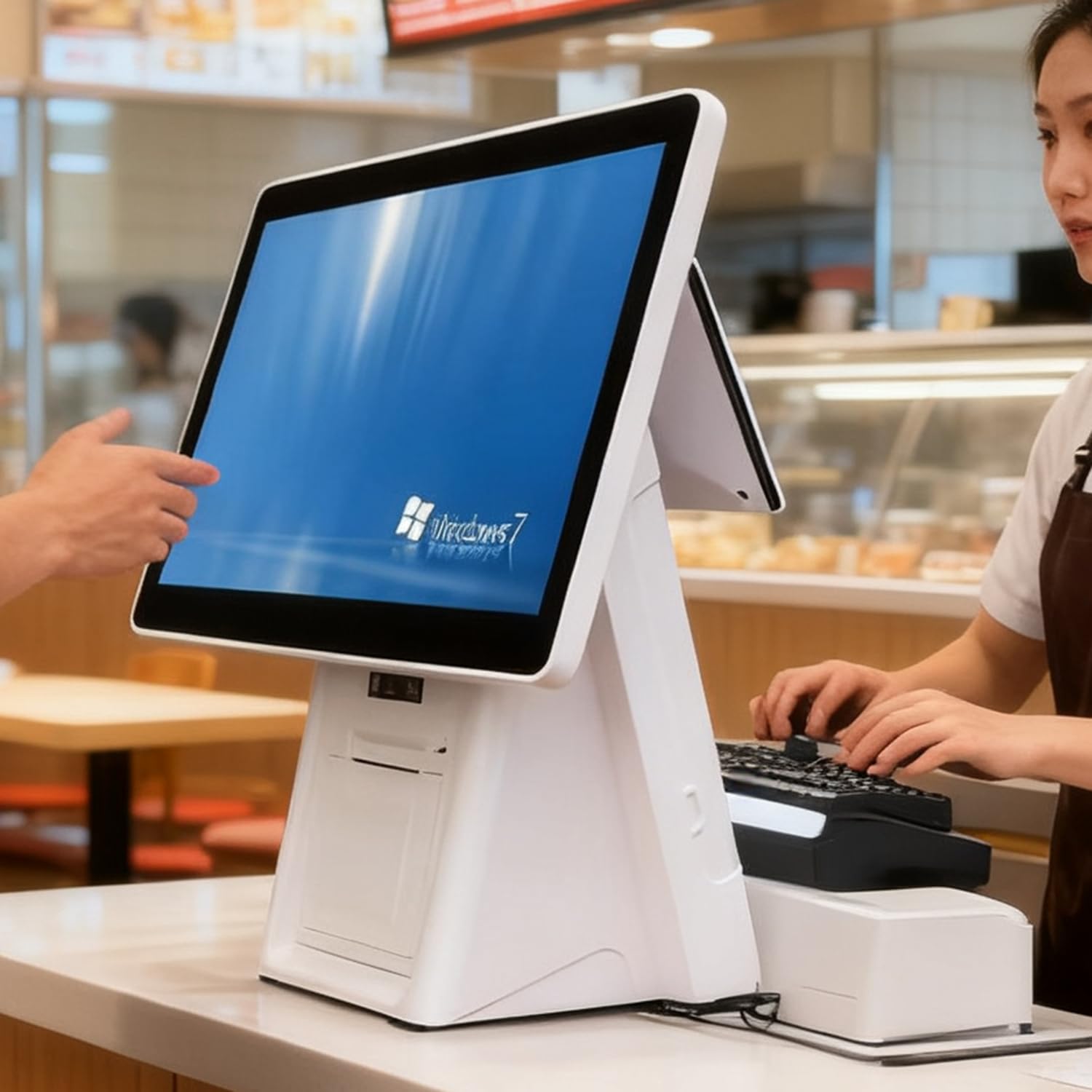 Uibao Multicolor Restaurant Pos Terminal, 15.6" Dual Touch Screen All-In-One Cash Register, 8Gb Ram 128Gb Ssd, Built-In 58Mm Printer, Supports 30 Languages, For Retail & Café Singlescreen