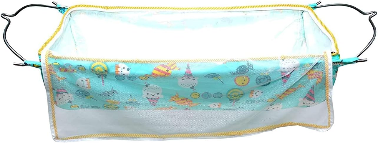 A to Z Hub Baby Hammock Ghodiyu/Khoyu Soft Cotton Cloth Swing Cradle Safety with Mosquito Net Cover with Zippe (Green)