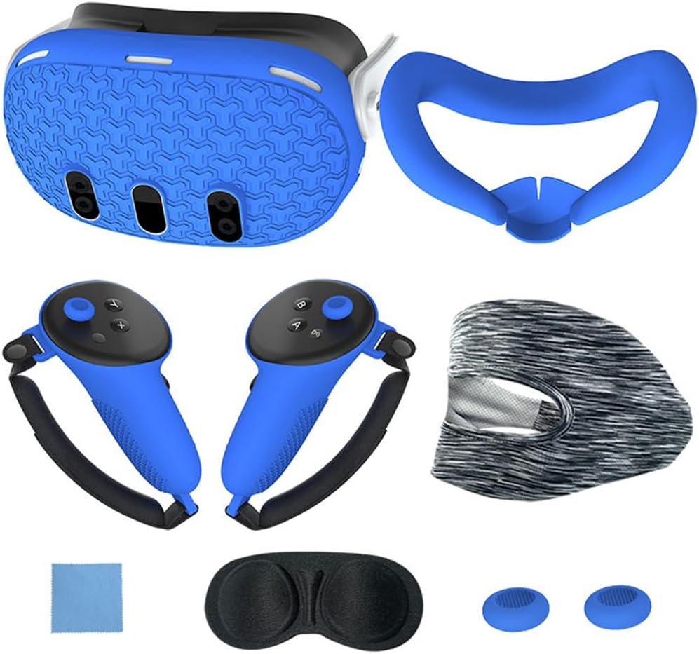 Silicone Cover Set Compatible with Oculus/Meta Quest 3, VR Accessories Protective Cover Includes Controller Grips, Front Shell Headset Cover and Face Cover, Lens Protector, Gift for Christmas (Pink)