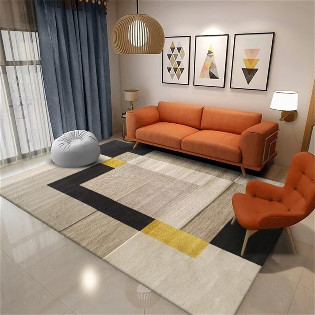 Tapis antidérapant et lavable 80x160 gris et jaune pour sécuriser le salon