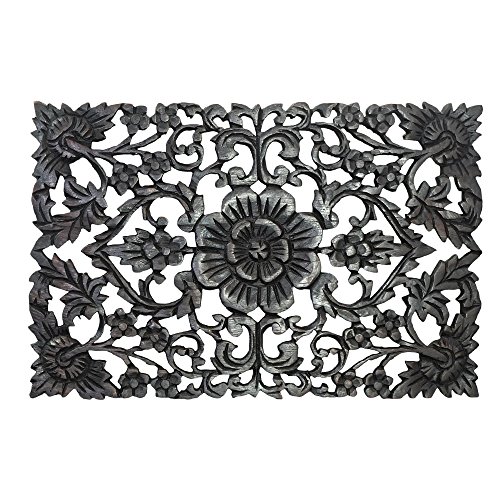 Aeravida Glorious Thai Hibiscus Hand Carved Teak Wood Wall Art 18" X 12" #TOP4