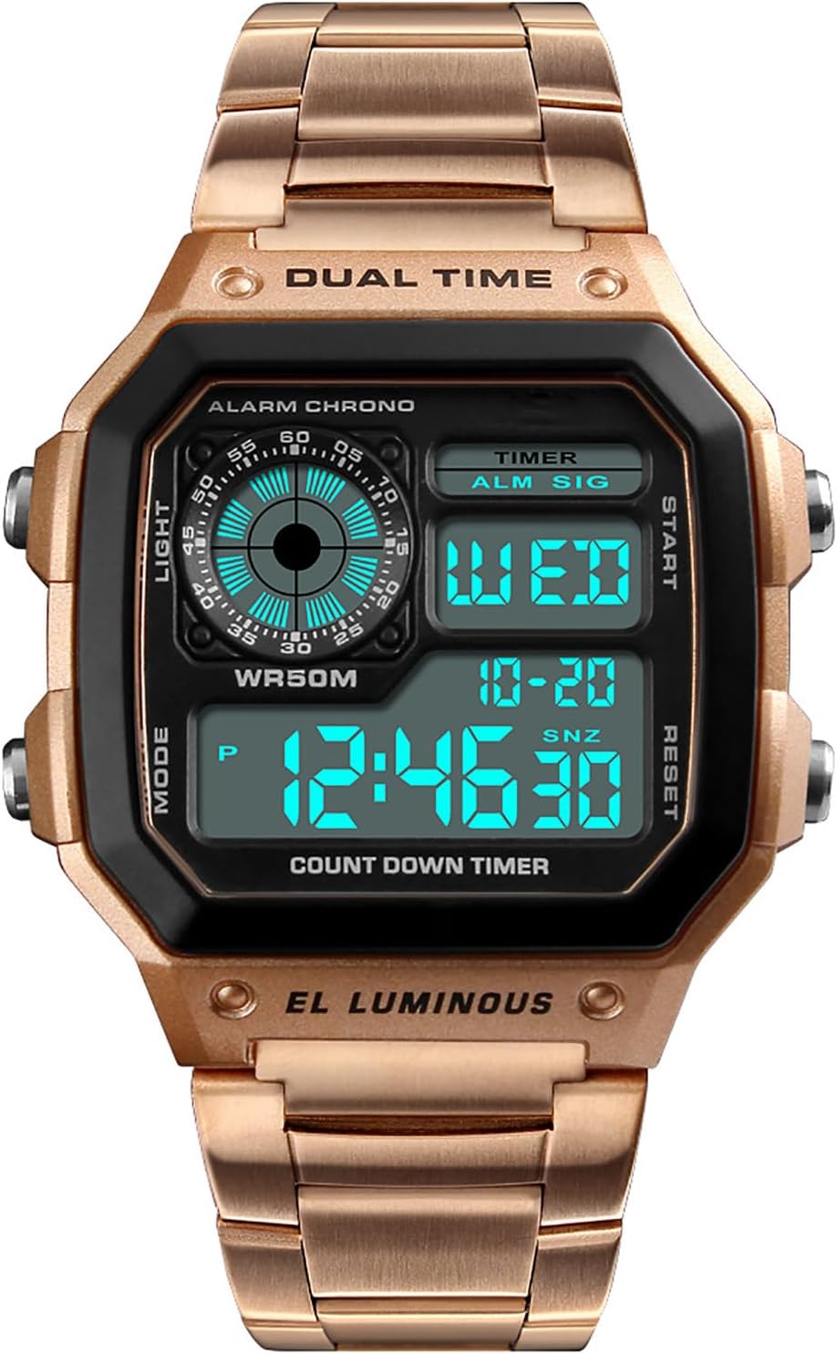 Men's Digital Multi-Function Watches Dual Time Alarm Stopwatch Countdown Backlight Waterproof Watch