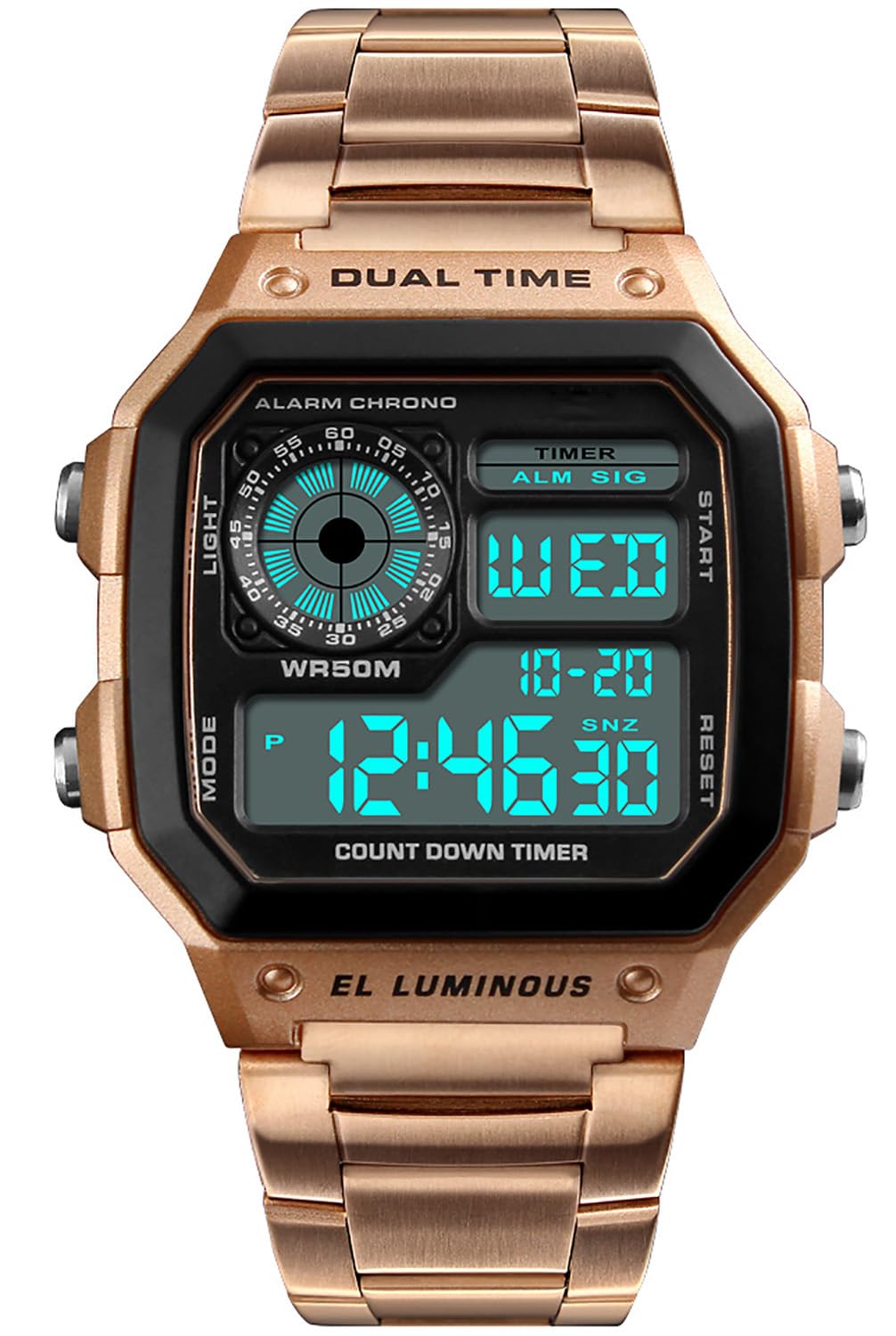 PASOY Men's Digital Multi-Function Watches Dual Time Alarm Stopwatch Countdown Backlight Waterproof Watch