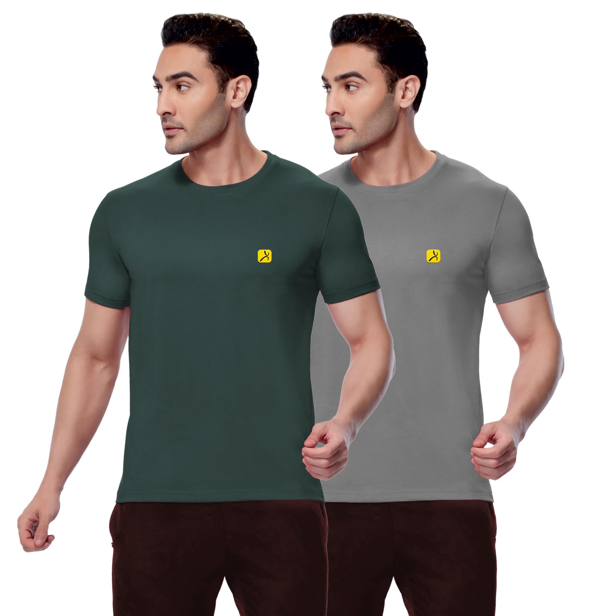 amul comfy Men's Cotton Plain Round Neck Half Sleeve T-Shirts – Pack of 2 (Multicolour, Colors May Vary)-picture-13
