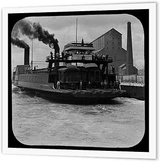 3dRose ht_16112_2 Vintage Railroad Car Ferry Grayscale-Iron on Heat Transfer for Material, 6 by 6-Inch, White