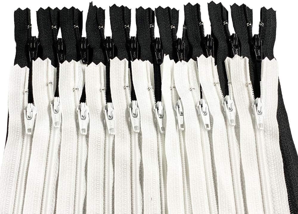 100Pcs #3 Skirt & Dress Black & White YKK Coil Closed Bottom for Sewing Craft & Apparel - Made in The United States - 50 Black & White Zippers (100 Zippers Per Pack) (18" Inches)
