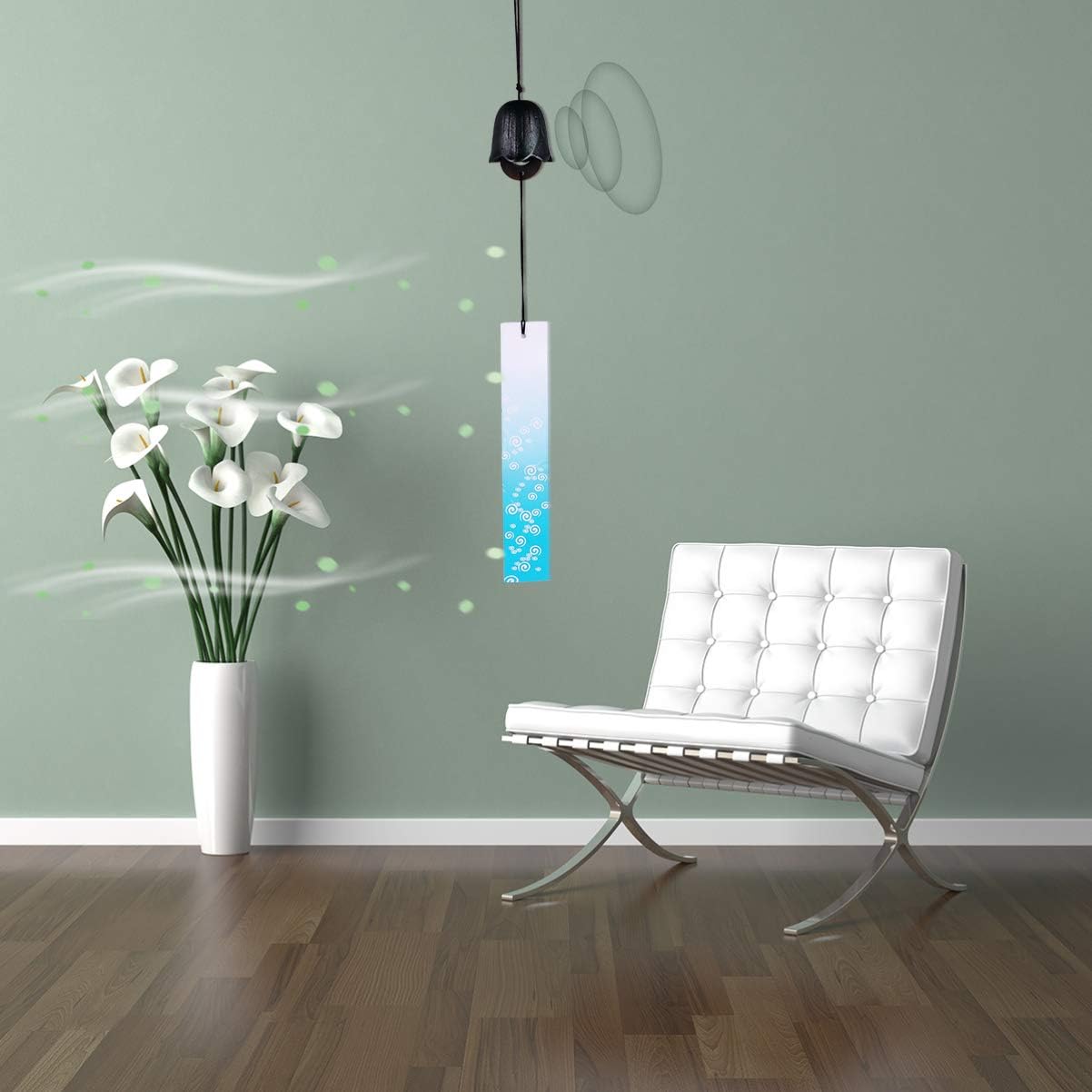 Wind Chime,Tulip Wind Chime Chime Pendant with Bells Cast Iron Temple Bell Chime Sound Wind Tubes (Color : Green)
