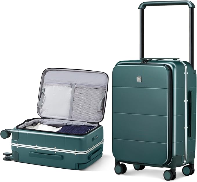Hanke 24 Inch Checked Luggage Large Hard Shell Suitcases with Wheels Top Open TSA Approved Luggage Wide Handle Travel Rolling Suitcase(Blackish Green)