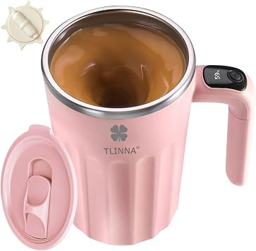 Drink Stirrer,Self Stirring Mug,Self Stirring Coffee Mug,Suitable for Coffee, Milk, Cocoa and Other Beverages Stainless Steel Vacuum Insulated Tumbler with Lid Pink, 12 Ounces